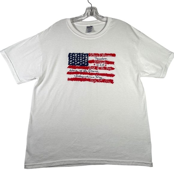 Jerzees Womens Patriotic Short Sleeve T Shirt Size L White American Flag Freedom - Picture 1 of 9